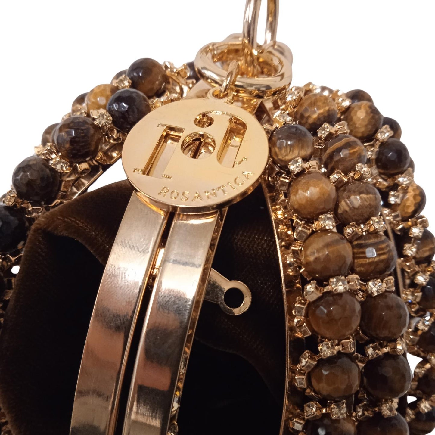 ROSANTICA Brown & Gold-Tone Bead Embellished Diletta Bracelet Bag S RRP800 NEW