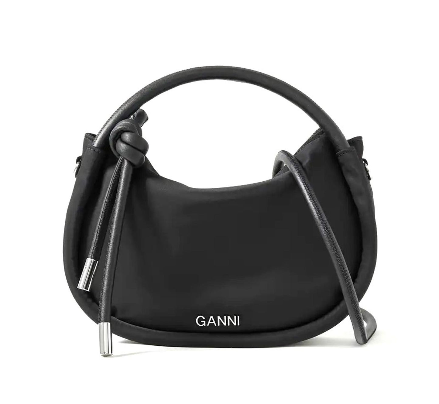 GANNI Ladies Black Recycled Shell Knot Strap Medium Shoulder Bag RRP245 NEW