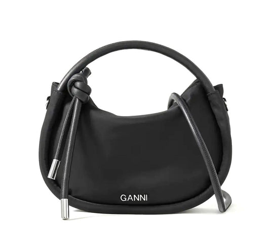 GANNI Ladies Black Recycled Shell Knot Strap Medium Shoulder Bag RRP245 NEW