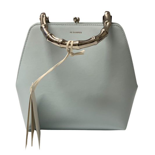 JIL SANDER Blue Mini Goji Silver Bamboo Handle Leather Tote Handbag NEW RRP 1480