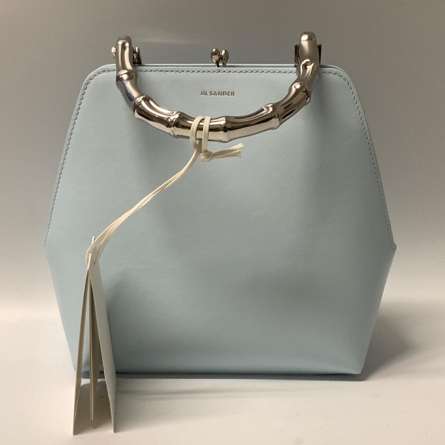 JIL SANDER Blue Mini Goji Silver Bamboo Handle Leather Tote Handbag NEW RRP 1480