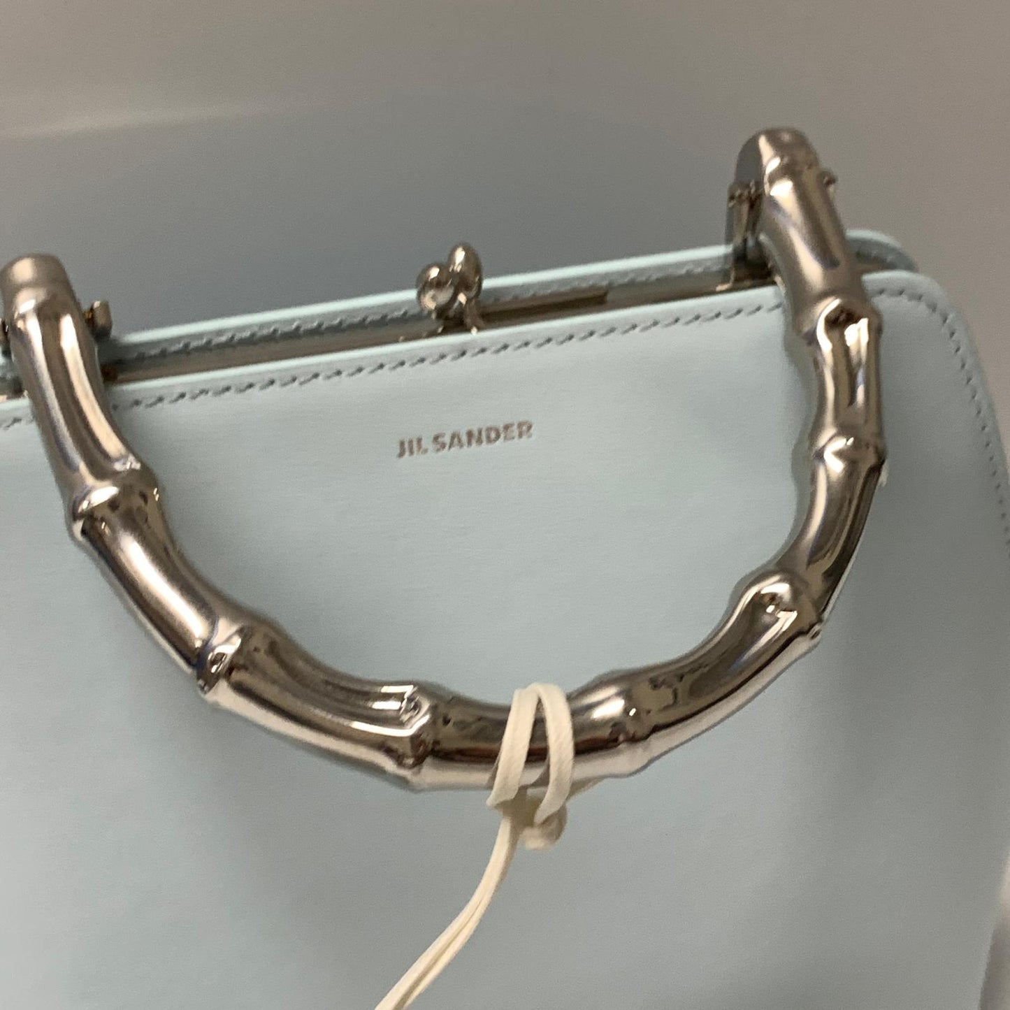 JIL SANDER Blue Mini Goji Silver Bamboo Handle Leather Tote Handbag NEW RRP 1480