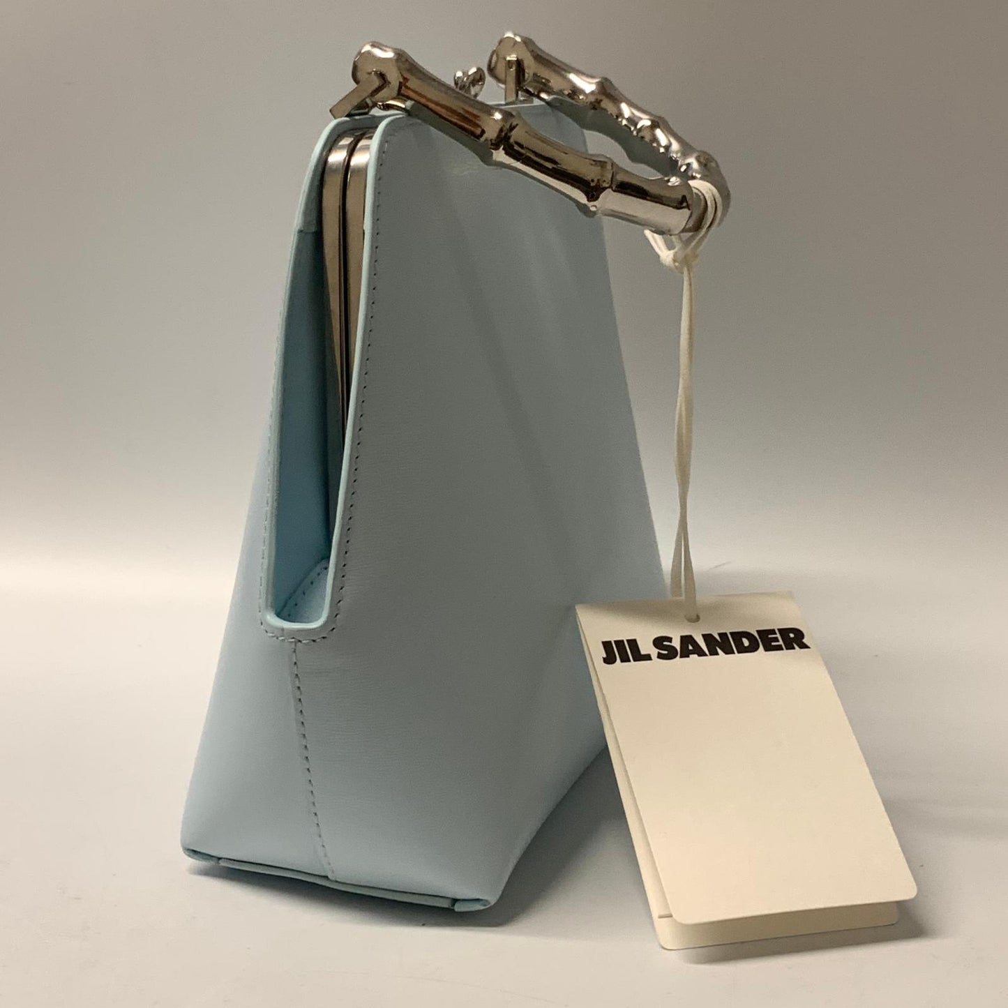 JIL SANDER Blue Mini Goji Silver Bamboo Handle Leather Tote Handbag NEW RRP 1480