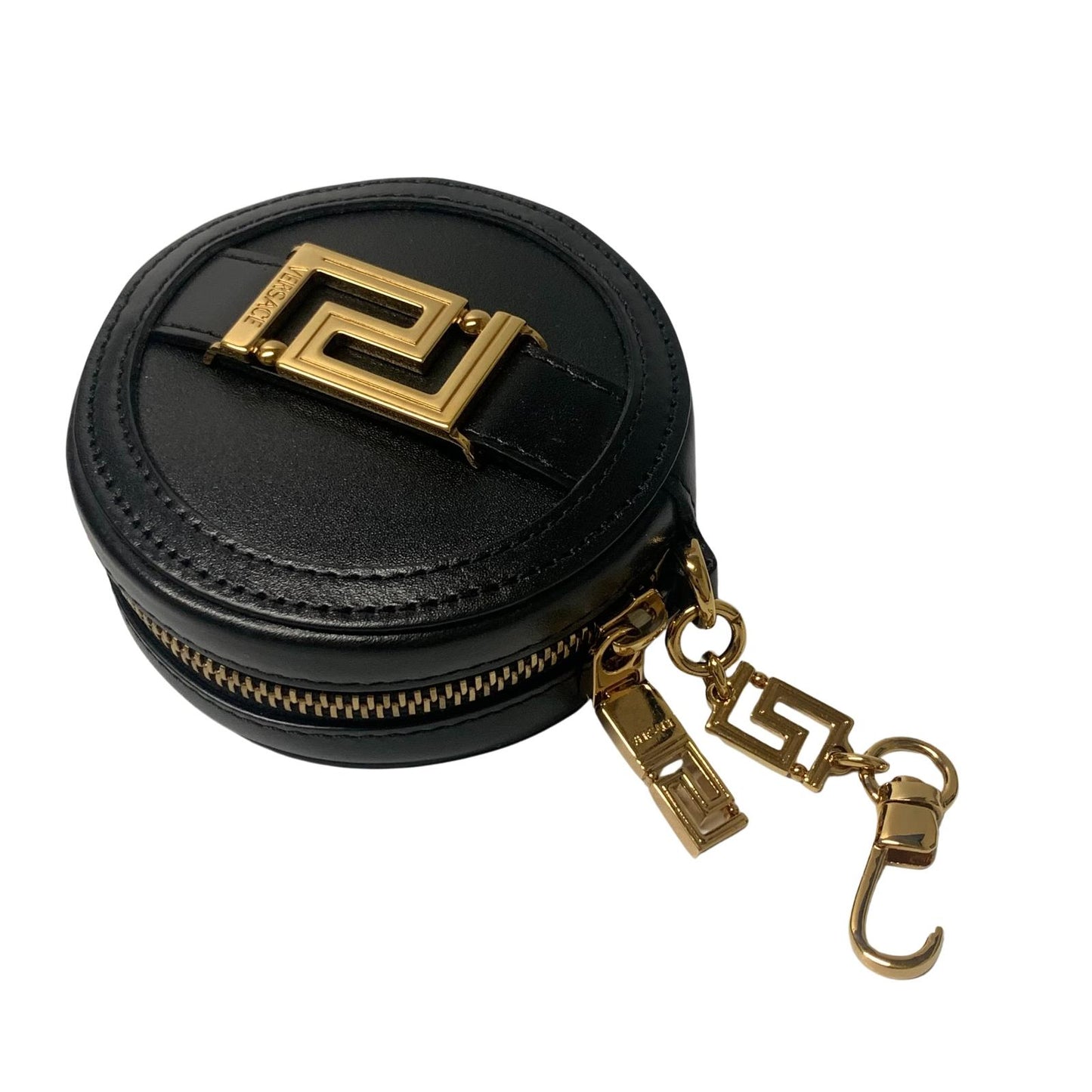 VERSACE Black Coin Purse Gold Hardware Mini Keyring Attachment NEW RRP 370