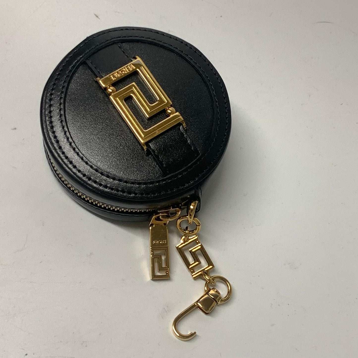 VERSACE Black Coin Purse Gold Hardware Mini Keyring Attachment NEW RRP 370