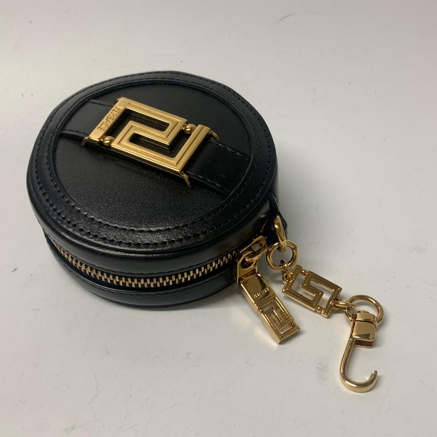 VERSACE Black Coin Purse Gold Hardware Mini Keyring Attachment NEW RRP 370