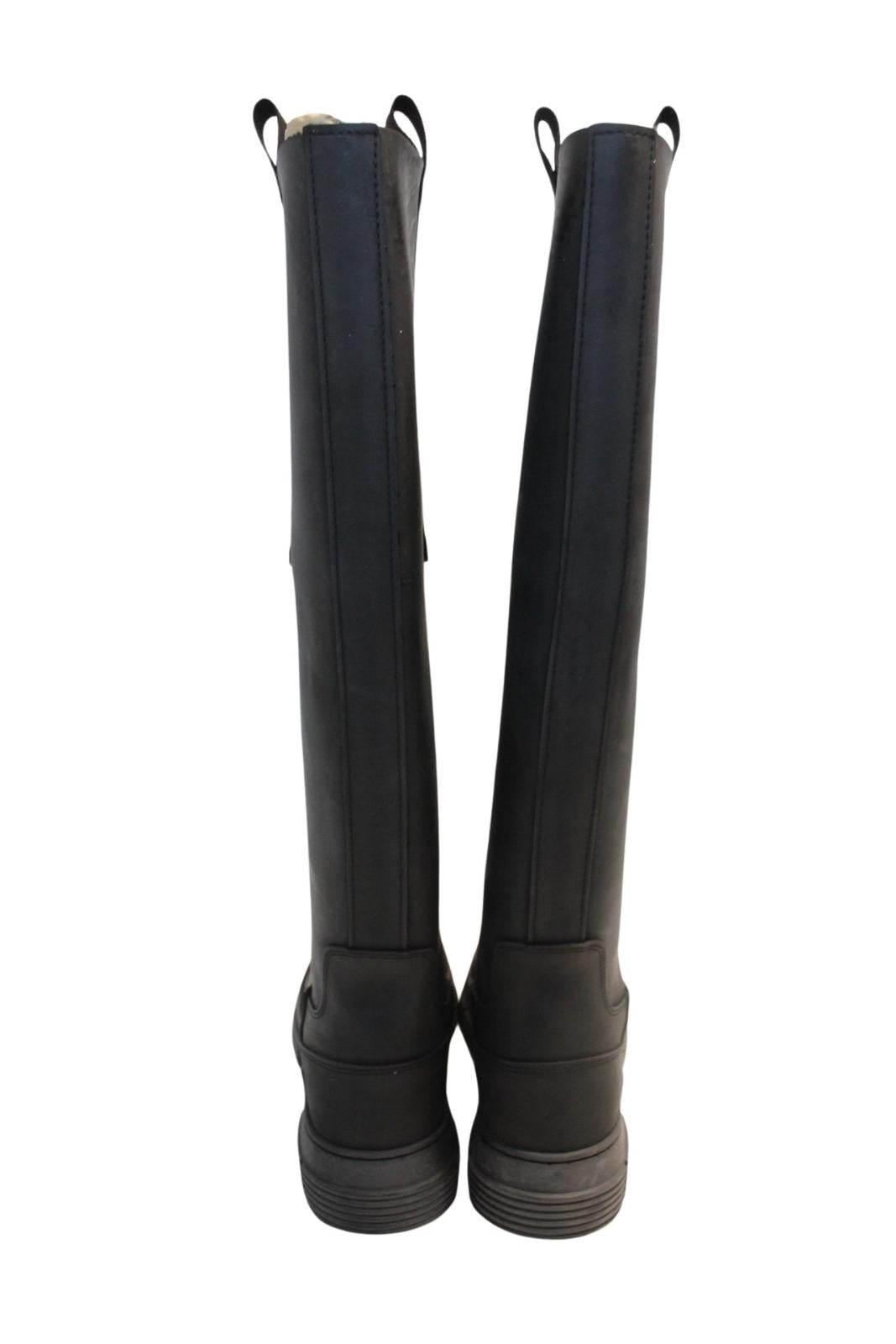 GANNI Ladies S1913 Black Recycled Rubber Country Knee Boots EU37 UK4 NEW RRP225