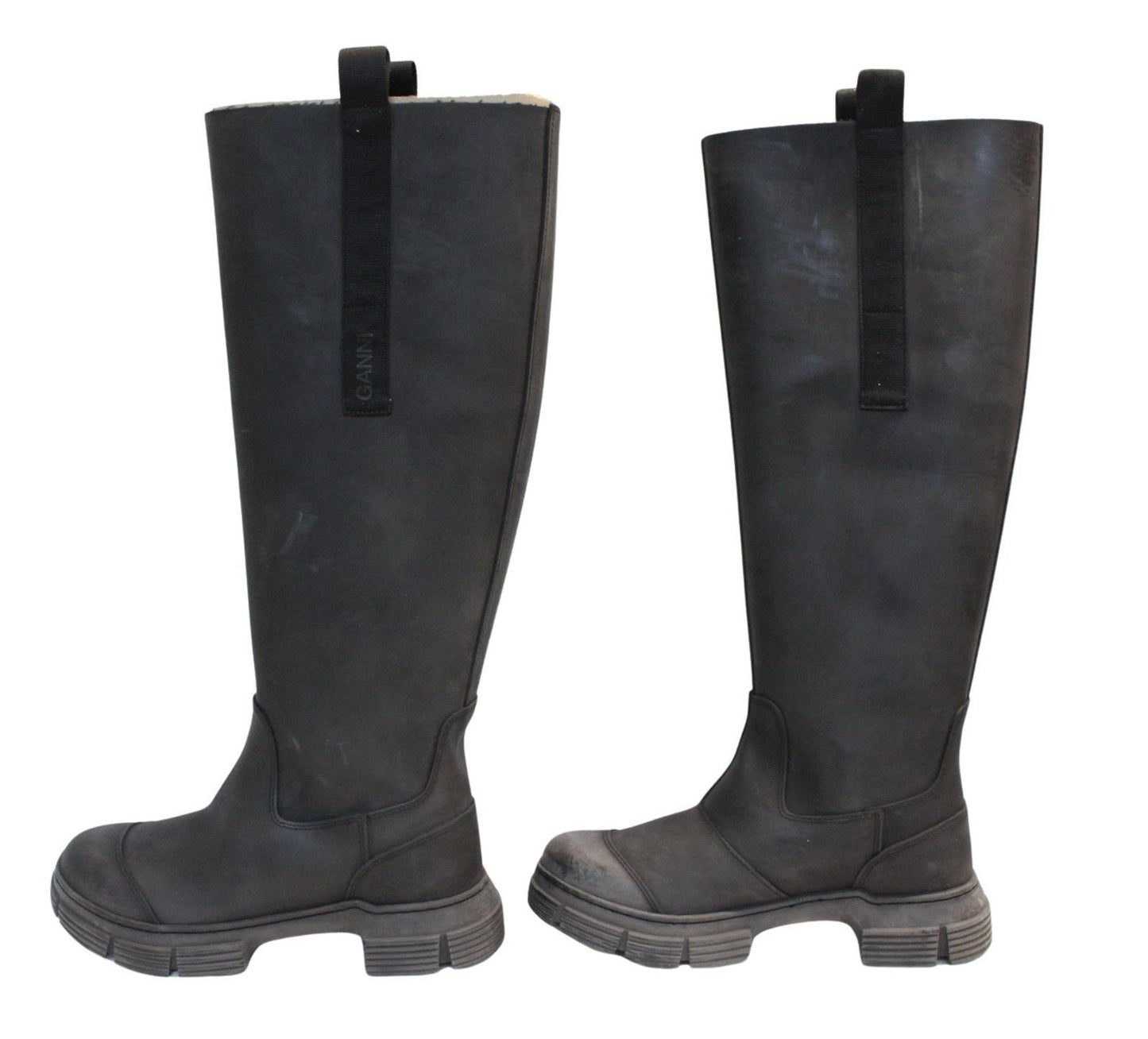 GANNI Ladies S1913 Black Recycled Rubber Country Knee Boots EU37 UK4 NEW RRP225