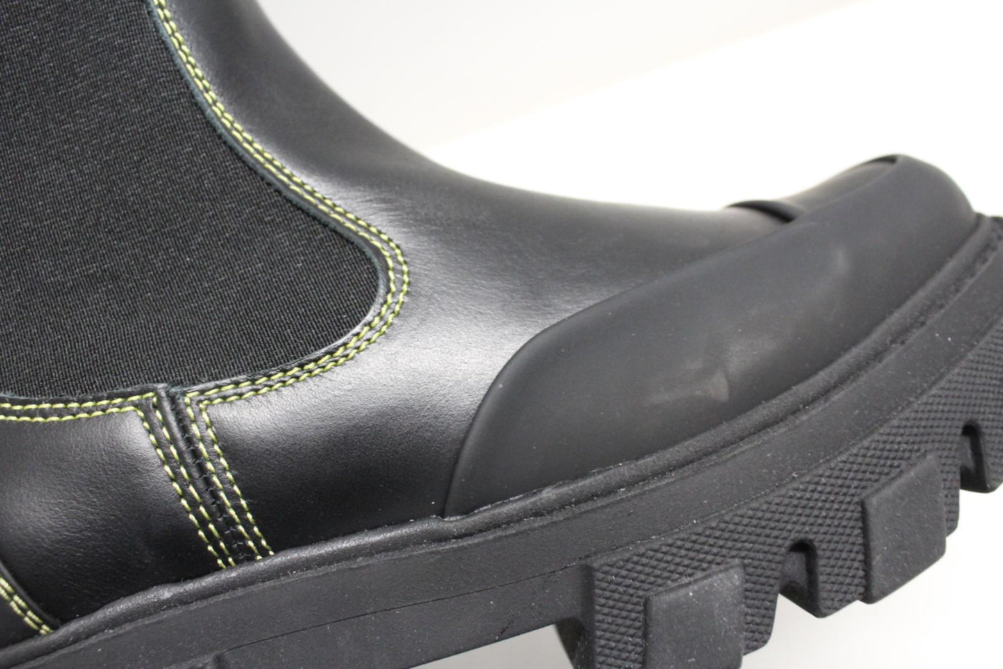 GANNI Ladies S1910 Black Leather Yellow Stitch Mid Chelsea Boots UK6 NEW RRP355