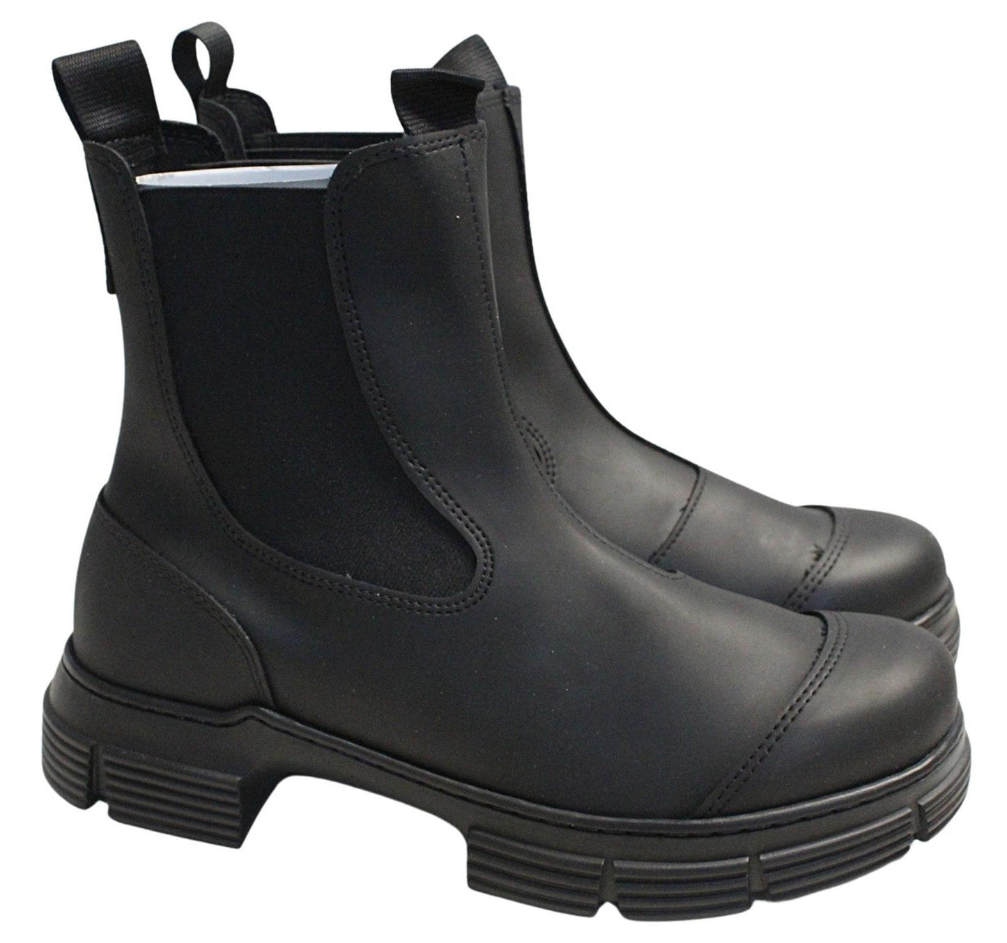 GANNI Ladies S1526 Black Recycled Rubber City Chelsea Boots EU39 UK6 NEW RRP195