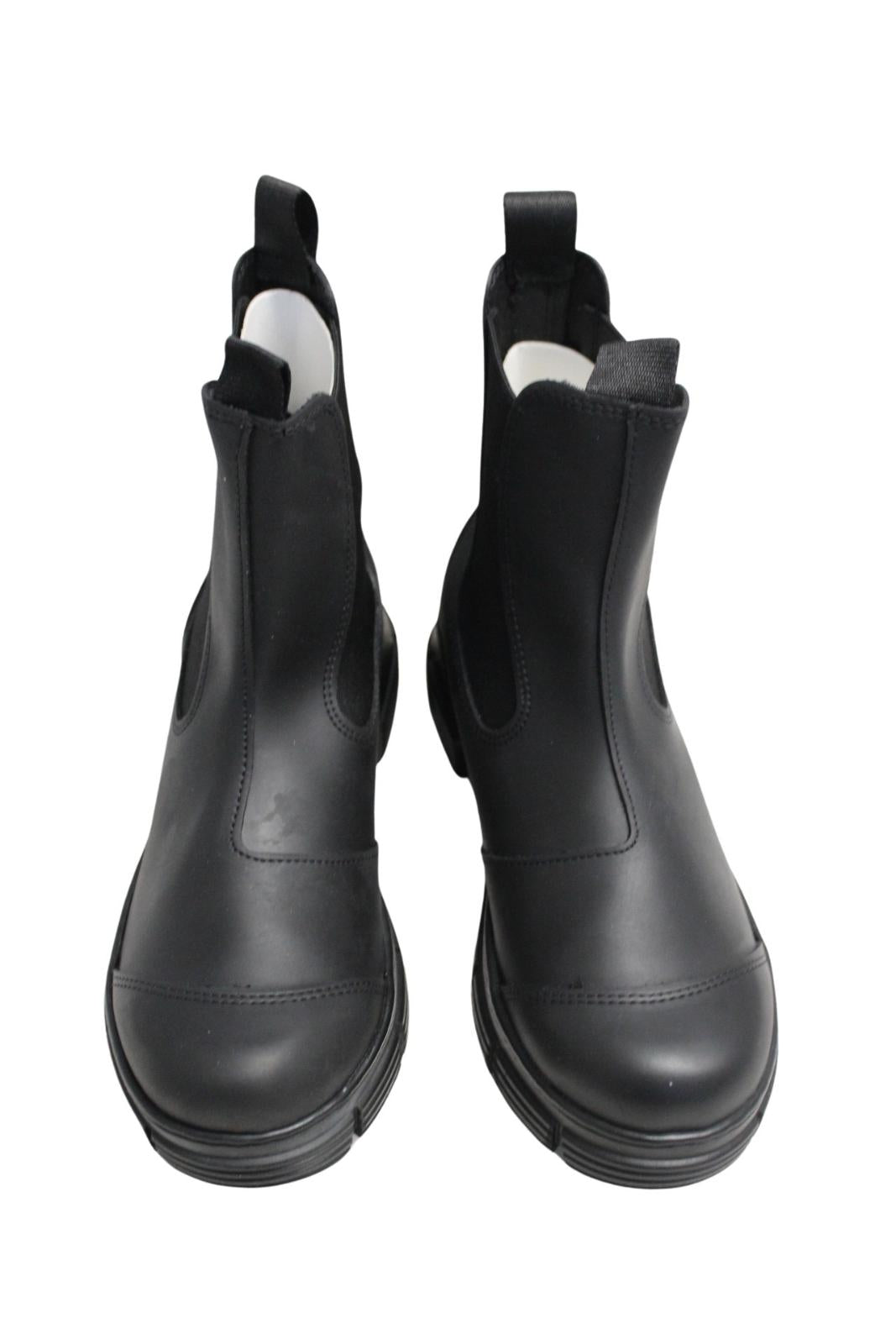 GANNI Ladies S1526 Black Recycled Rubber City Chelsea Boots EU39 UK6 NEW RRP195