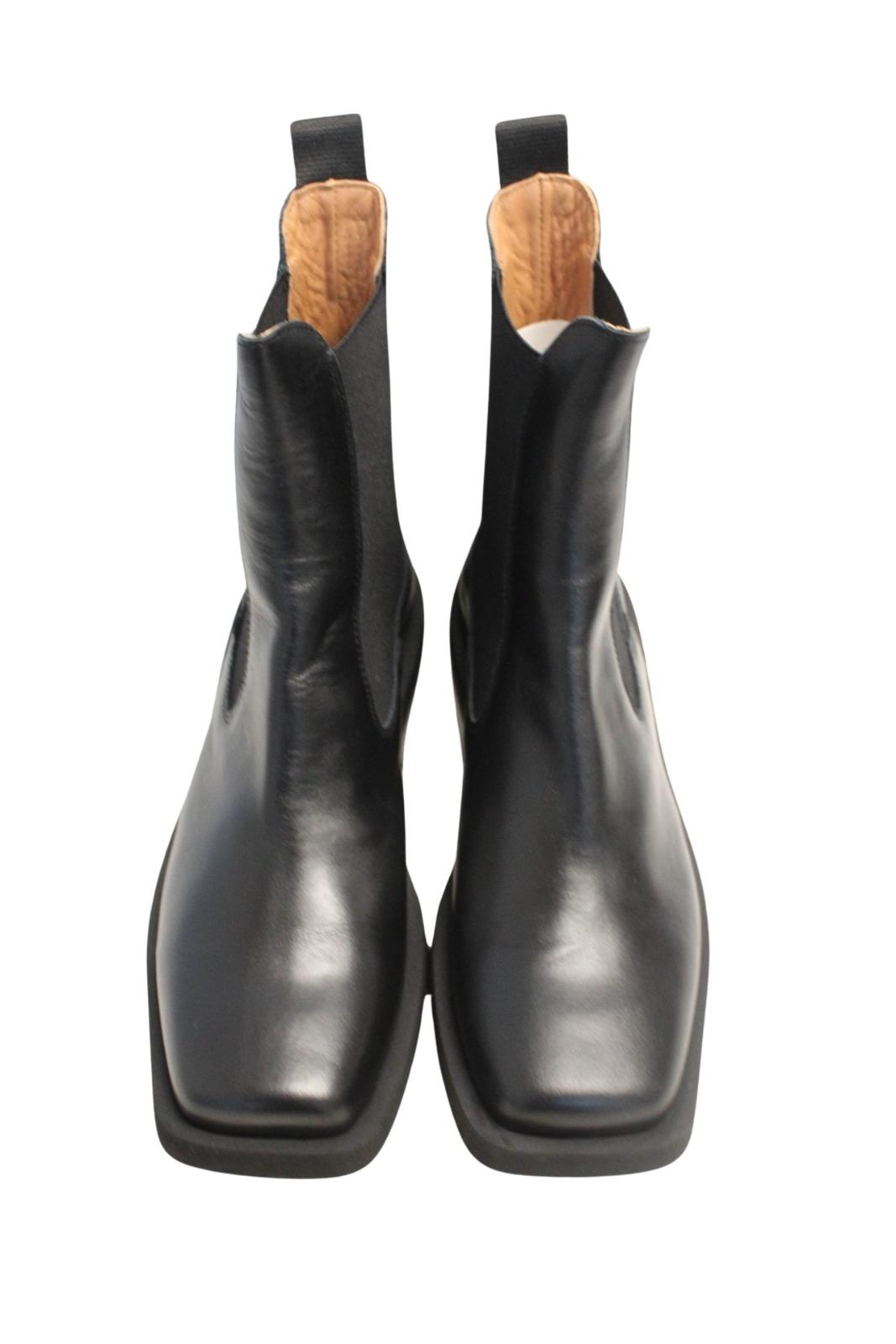 GANNI Ladies s1905 Black Leather Square Toe Chelsea Boots EU40 UK7 NEW RRP355