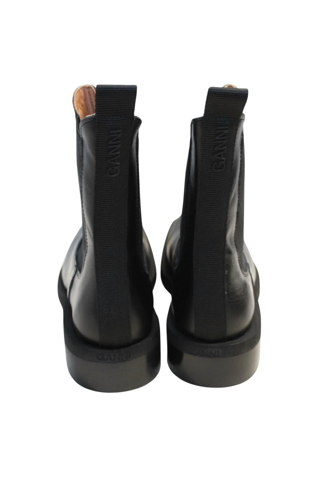 GANNI Ladies s1905 Black Leather Square Toe Chelsea Boots EU40 UK7 NEW RRP355