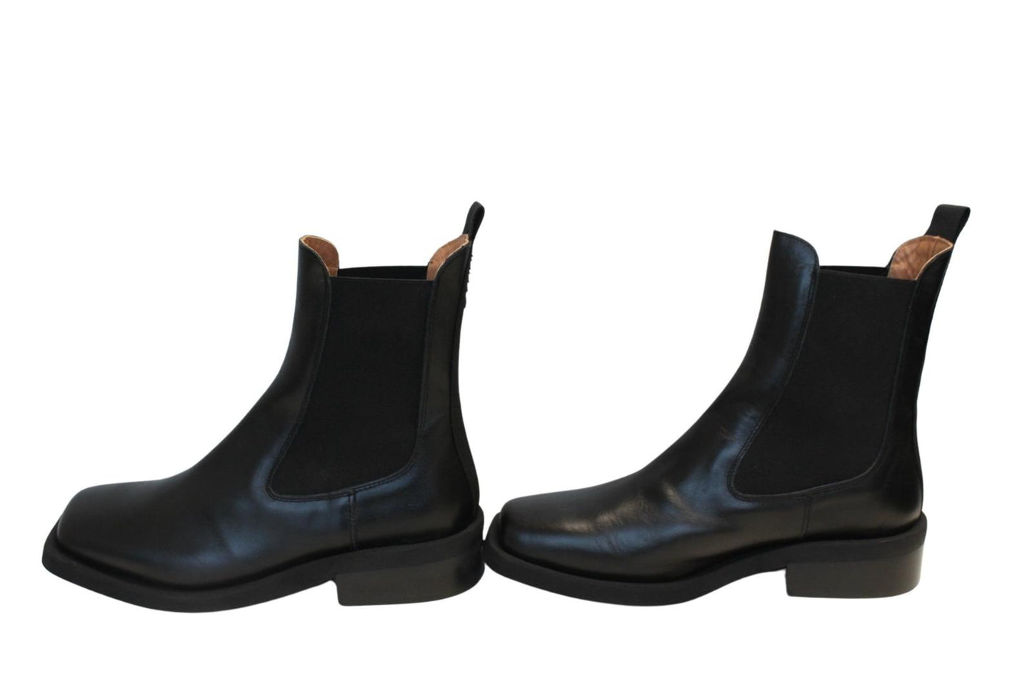 GANNI Ladies s1905 Black Leather Square Toe Chelsea Boots EU40 UK7 NEW RRP355