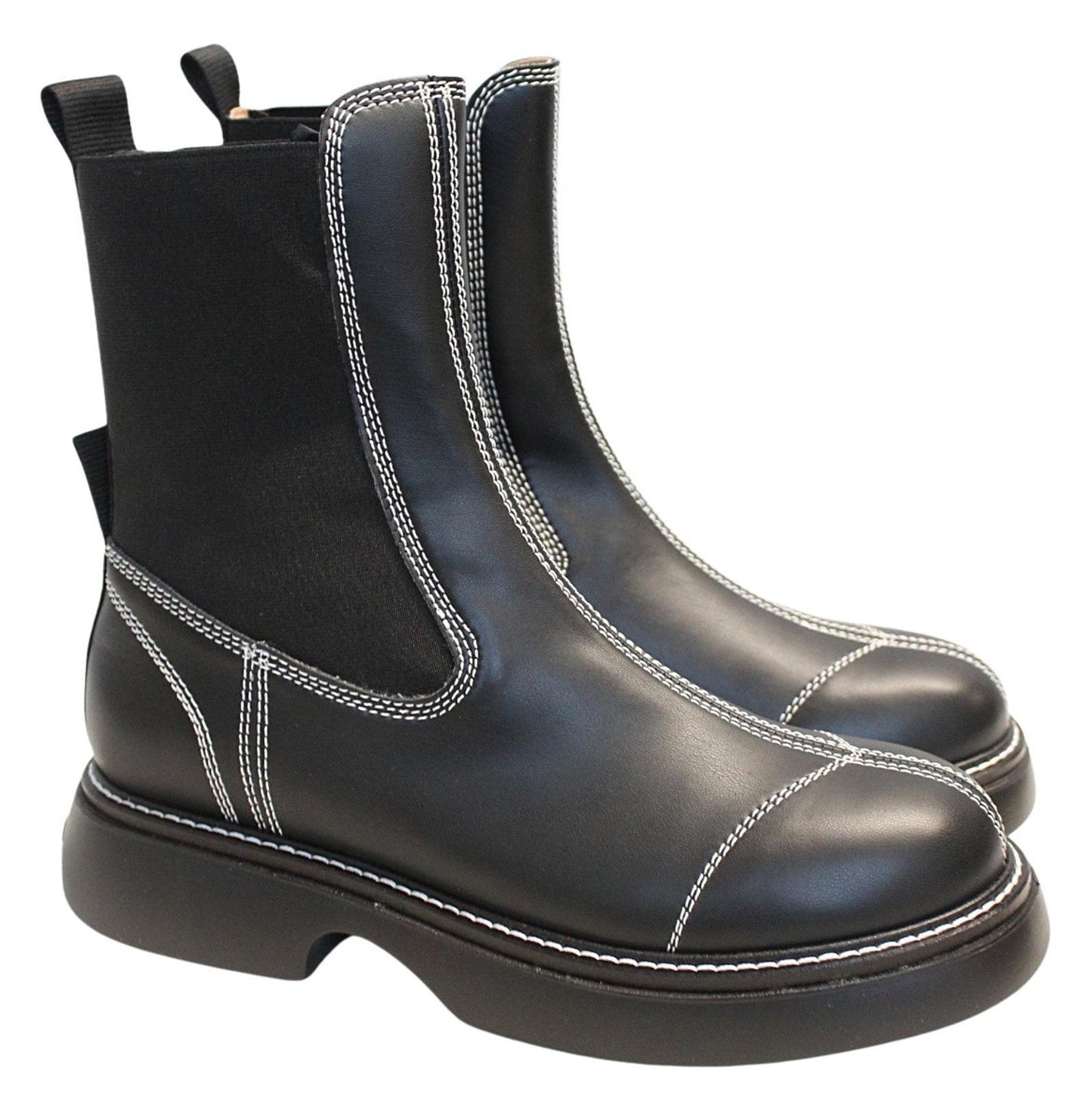 GANNI Ladies S2083 Black Everyday Faux Leather Mid Chelsea Boots UK6 NEW RRP370