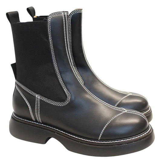 GANNI Ladies S2083 Black Everyday Faux Leather Mid Chelsea Boots UK6 NEW RRP370