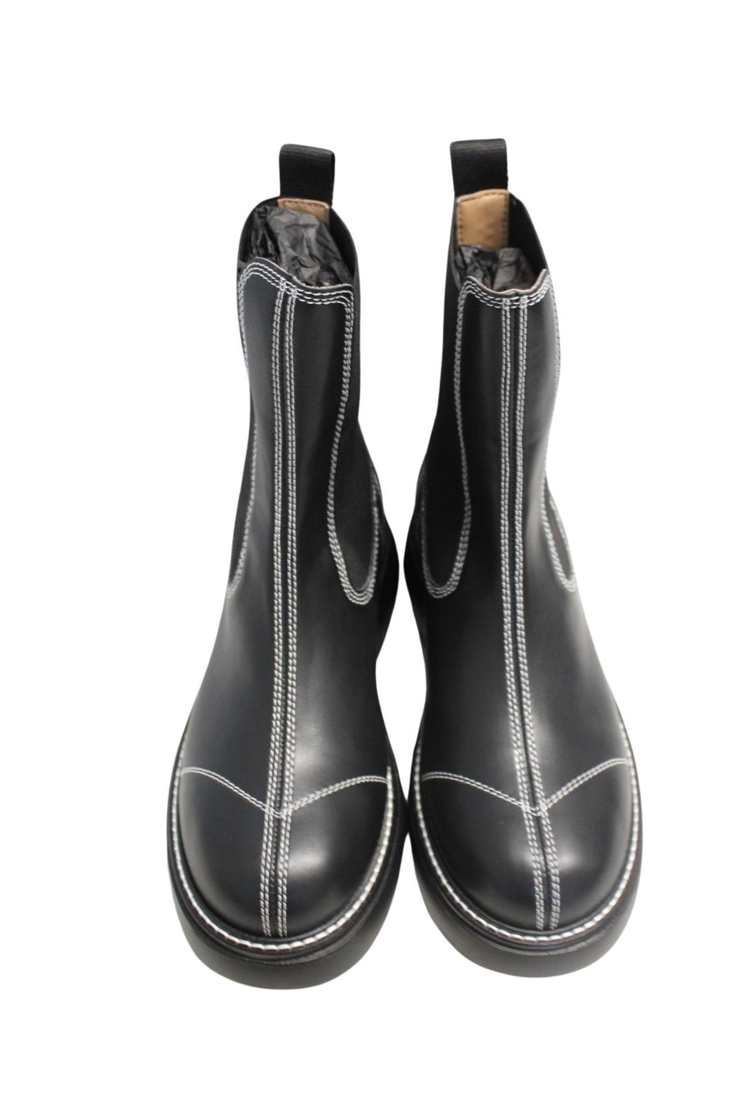 GANNI Ladies S2083 Black Everyday Faux Leather Mid Chelsea Boots UK6 NEW RRP370