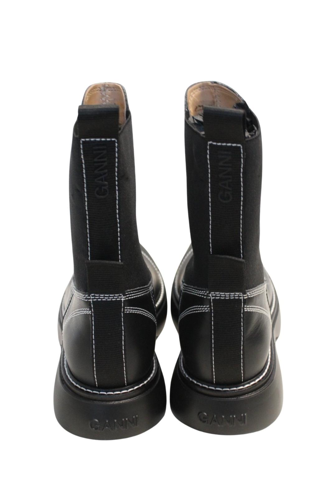 GANNI Ladies S2083 Black Everyday Faux Leather Mid Chelsea Boots UK6 NEW RRP370