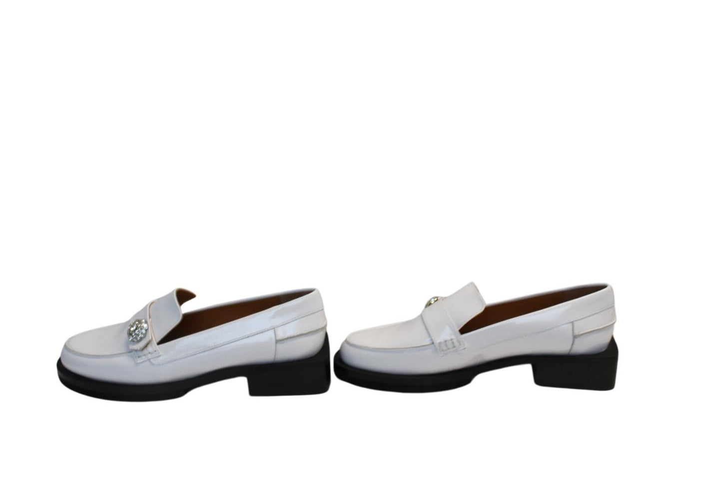 GANNI Ladies White Patent Leather Jewel Moccasins Loafers EU40 UK7 NEW RRP315
