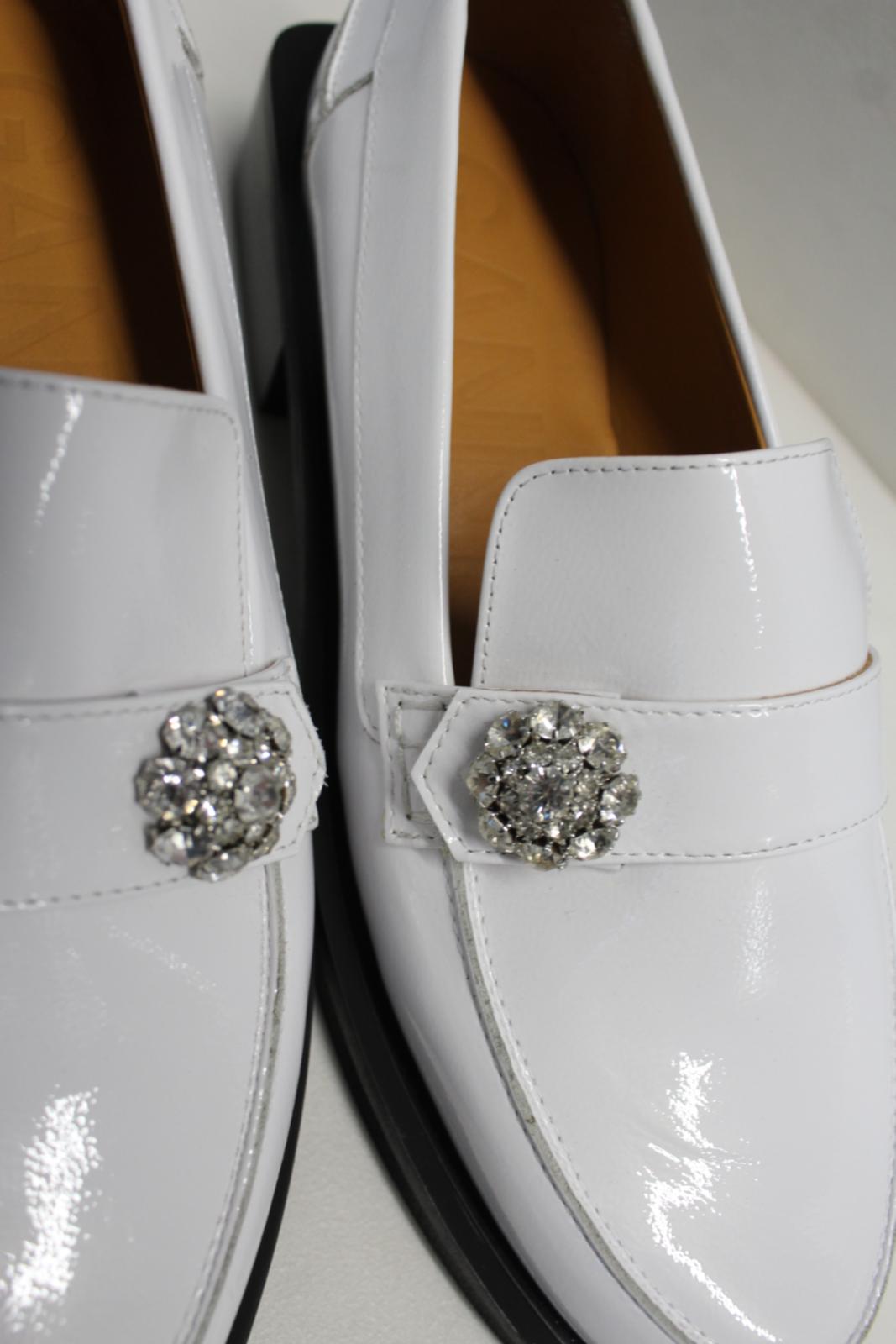 GANNI Ladies White Patent Leather Jewel Moccasins Loafers EU40 UK7 NEW RRP315