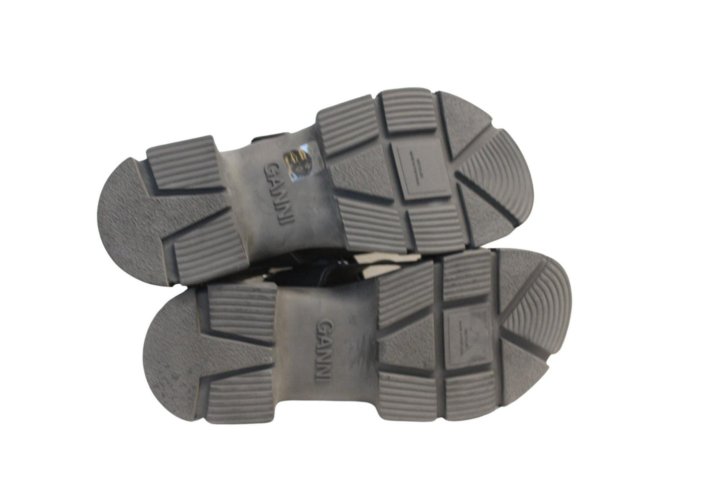 GANNI Ladies S1555 Black Rubber Logo Patch Flat Sandals EU40 UK7 NEW RRP175