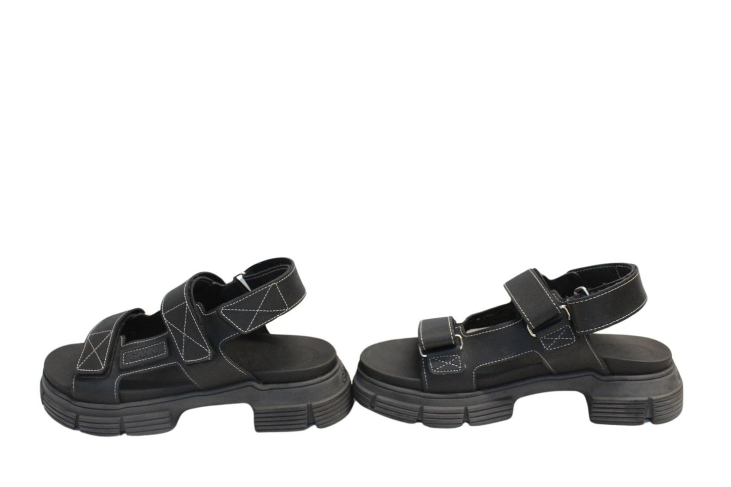 GANNI Ladies S1555 Black Rubber Logo Patch Flat Sandals EU40 UK7 NEW RRP175