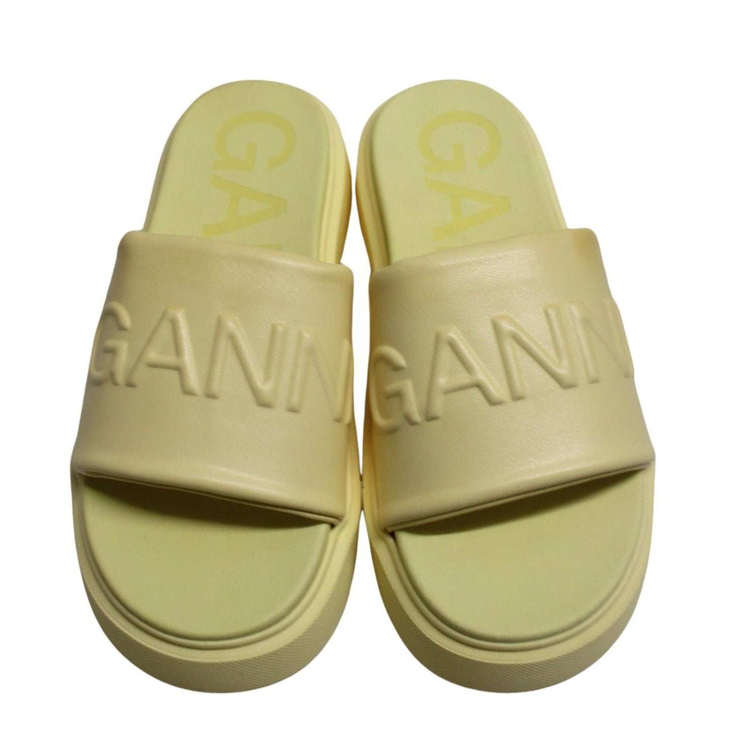 GANNI Ladies Pale Banana Yellow Vegan Leather Slides Sandals EU36 UK3 NEW RRP175