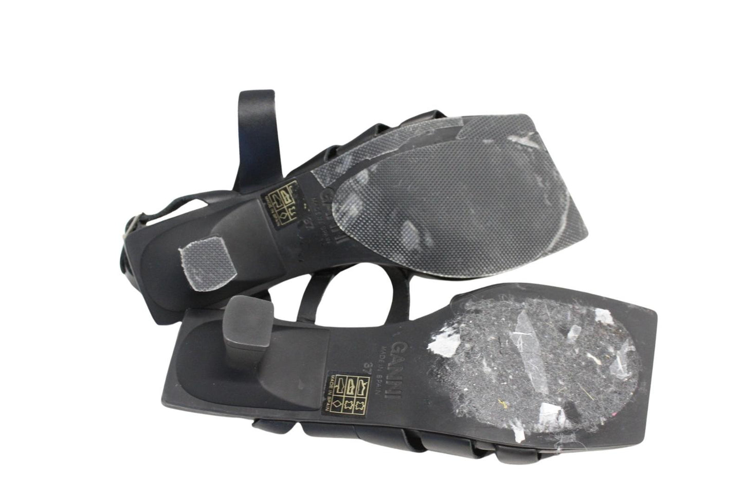 GANNI Ladies S1820 Black Leather Kitten Heel Strappy Sandals EU37 UK4 NEW RRP265