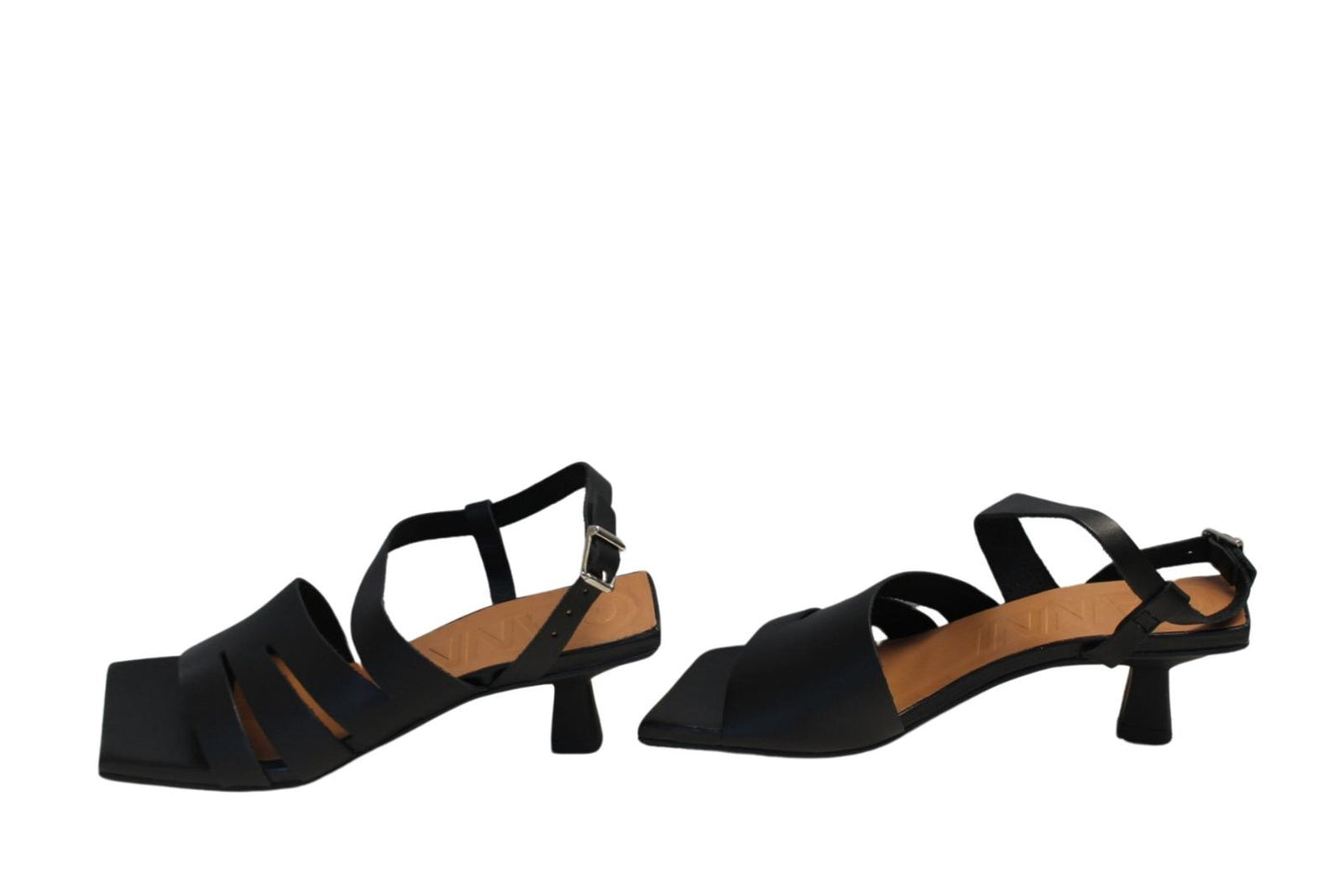 GANNI Ladies S1820 Black Leather Kitten Heel Strappy Sandals EU37 UK4 NEW RRP265