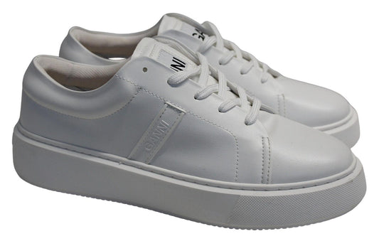 GANNI Ladies S1920 Egret White Vegan Leather Low Sneakers EU40 UK7 NEW RRP170