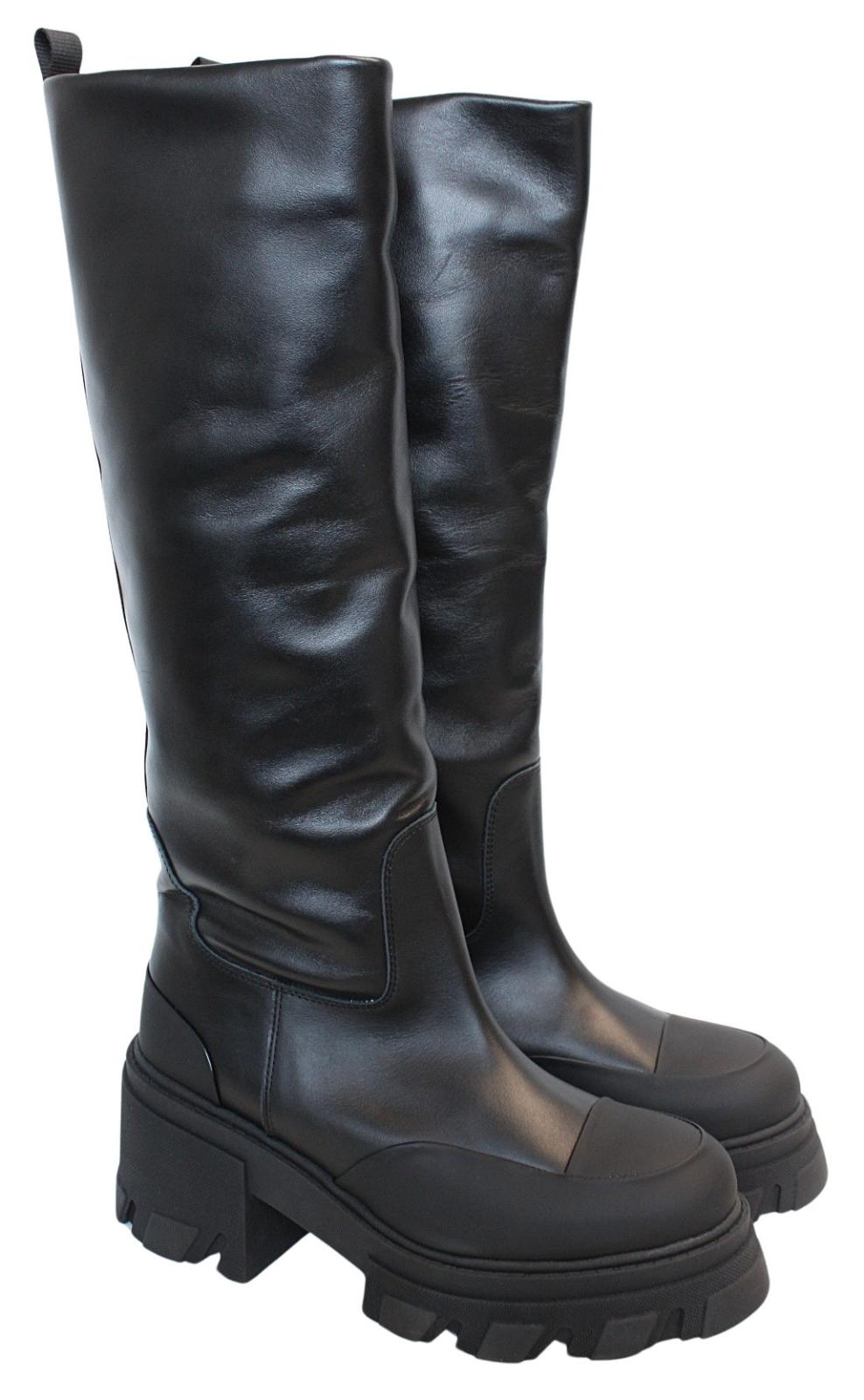 GANNI  Chunky Boots S1649 Black 85 Leather Knee High Womens EU40 UK7 NEW RRP405