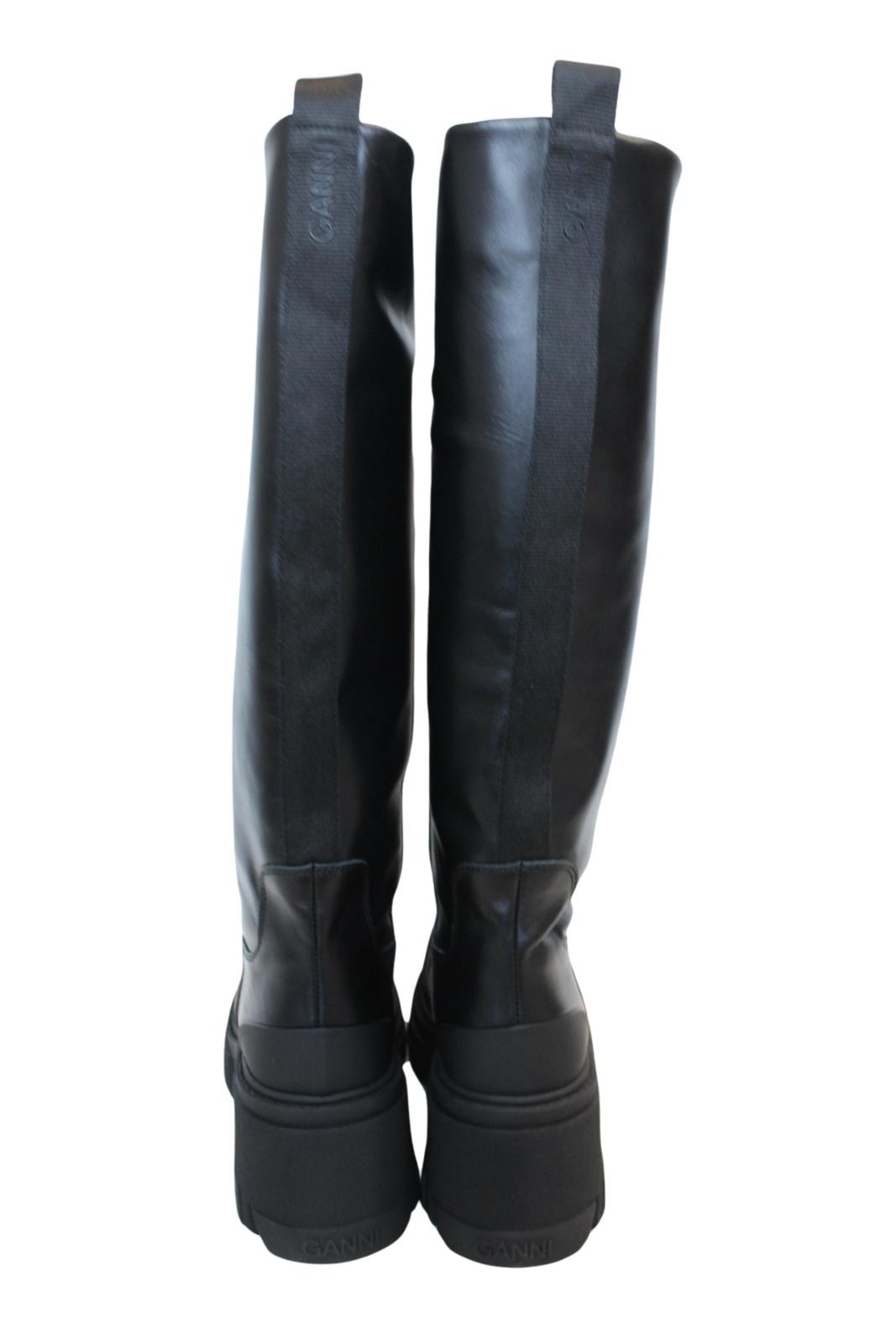 GANNI  Chunky Boots S1649 Black 85 Leather Knee High Womens EU40 UK7 NEW RRP405