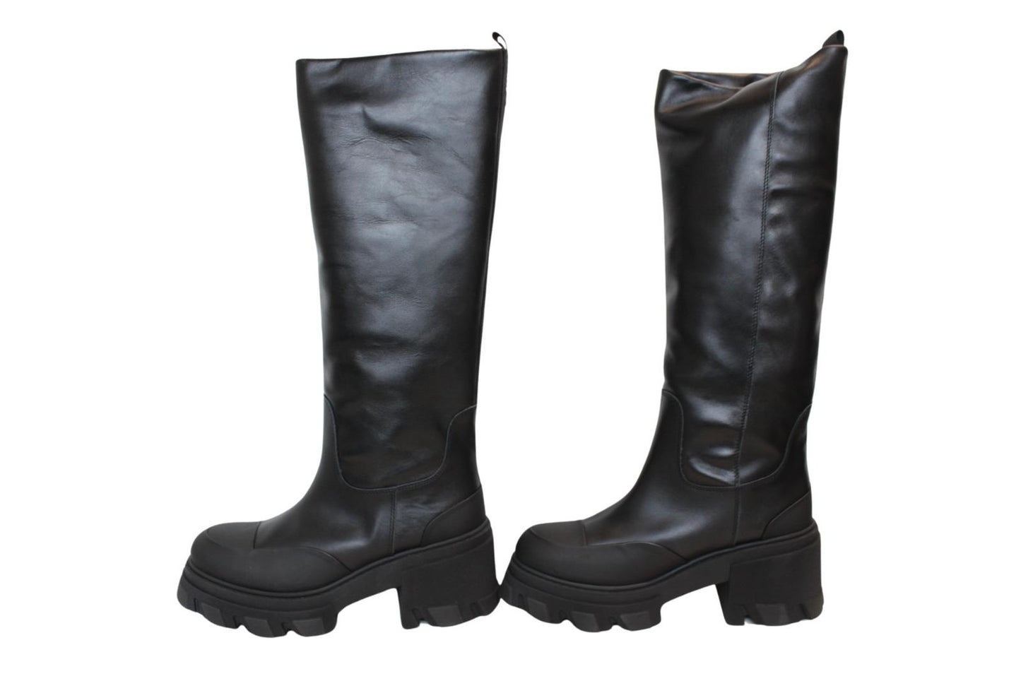 GANNI  Chunky Boots S1649 Black 85 Leather Knee High Womens EU40 UK7 NEW RRP405