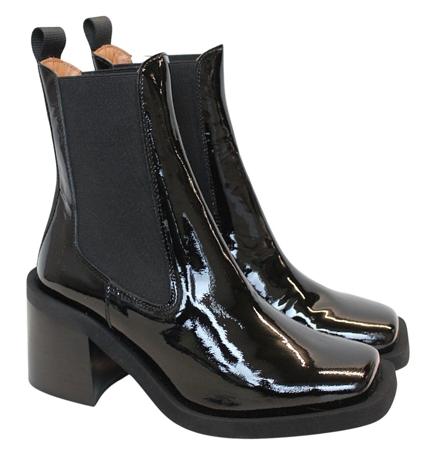 GANNI Chelsea Boots S1717 Black Patent Leather Heeled Womens EU37 UK4 NEW RRP320