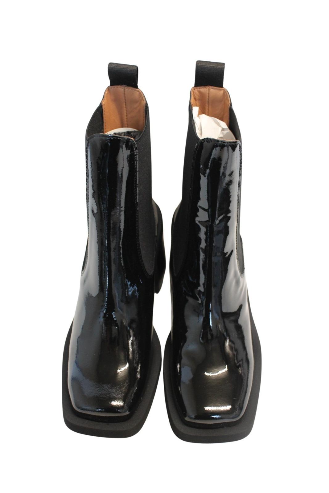 GANNI Chelsea Boots S1717 Black Patent Leather Heeled Womens EU37 UK4 NEW RRP320