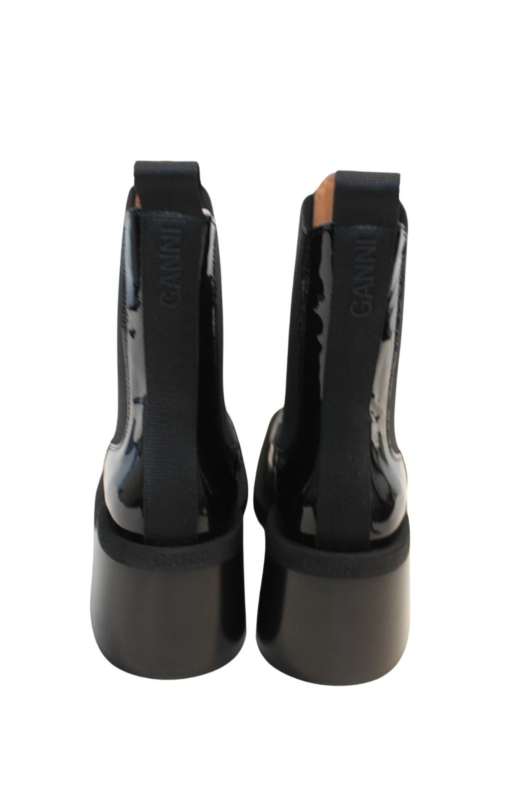 GANNI Chelsea Boots S1717 Black Patent Leather Heeled Womens EU37 UK4 NEW RRP320