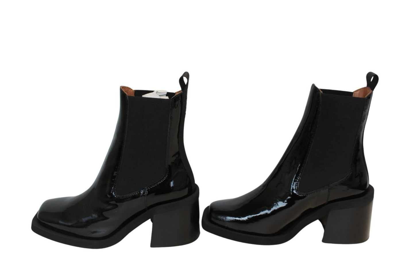 GANNI Chelsea Boots S1717 Black Patent Leather Heeled Womens EU37 UK4 NEW RRP320