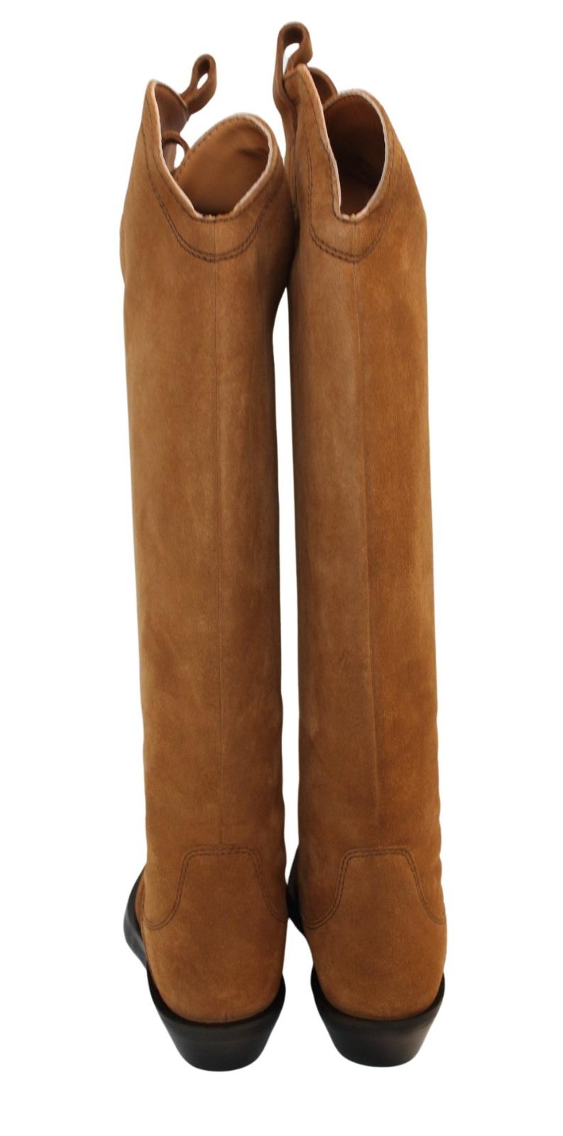 GANNI Western Boots Tobacco Brown Suede Knee High Womens EU37 UK4 NEW RRP430