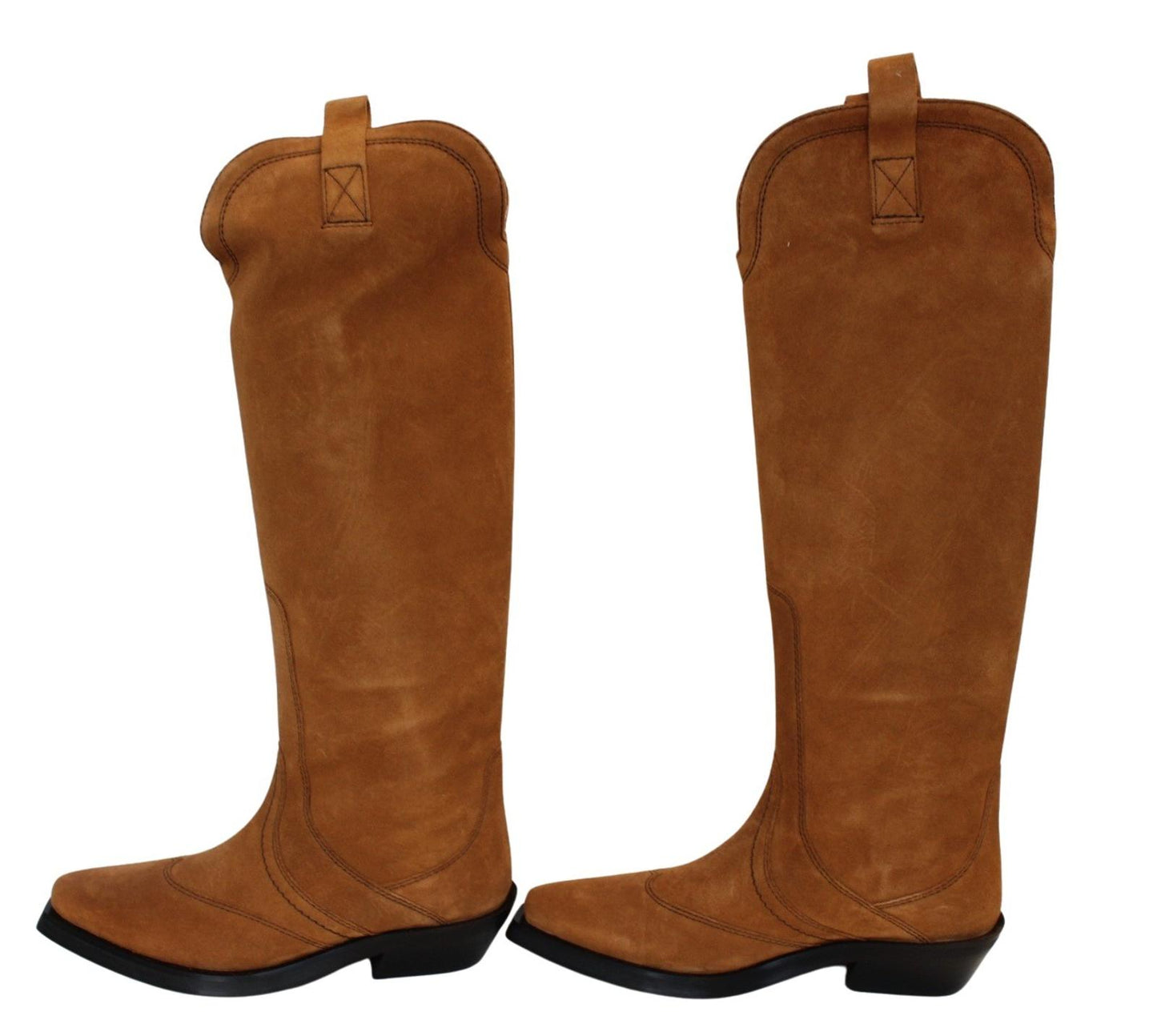 GANNI Western Boots Tobacco Brown Suede Knee High Womens EU37 UK4 NEW RRP430