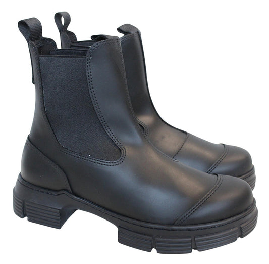 GANNI Chelsea Boots S1526 Black Recycled Rubber City Womens EU37 UK4 NEW RRP195