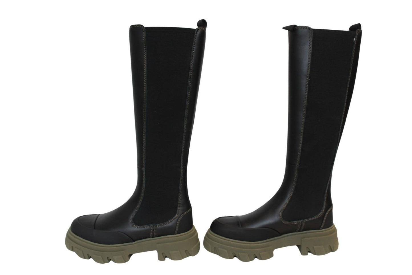GANNI Chelsea Boots S1626 Black Green Leather Knee High Womens UK5 NEW RRP380
