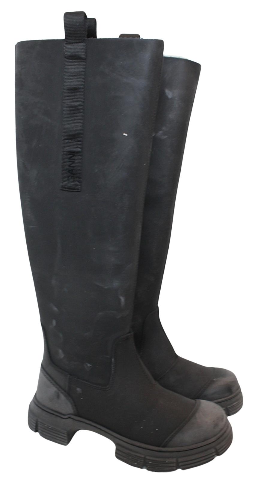 GANNI Boot S1913 Black Rubber Leather Knee High Womens EU36 UK3 NEW RRP445