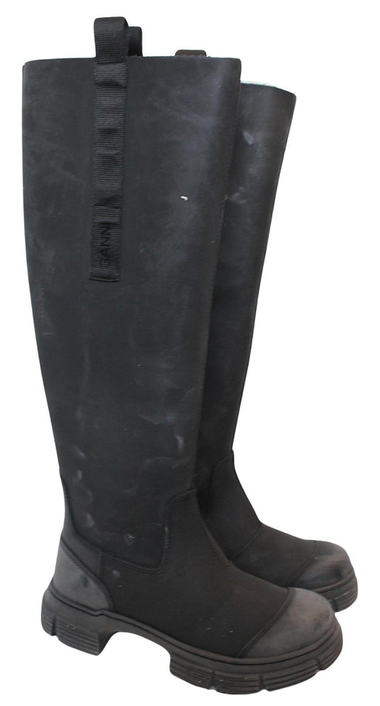 GANNI Boot S1913 Black Rubber Leather Knee High Womens EU36 UK3 NEW RRP445