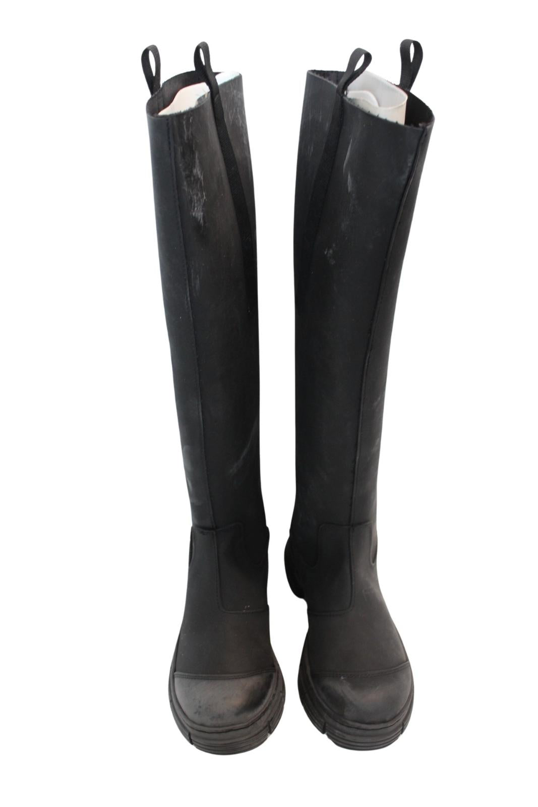 GANNI Boot S1913 Black Rubber Leather Knee High Womens EU36 UK3 NEW RRP445