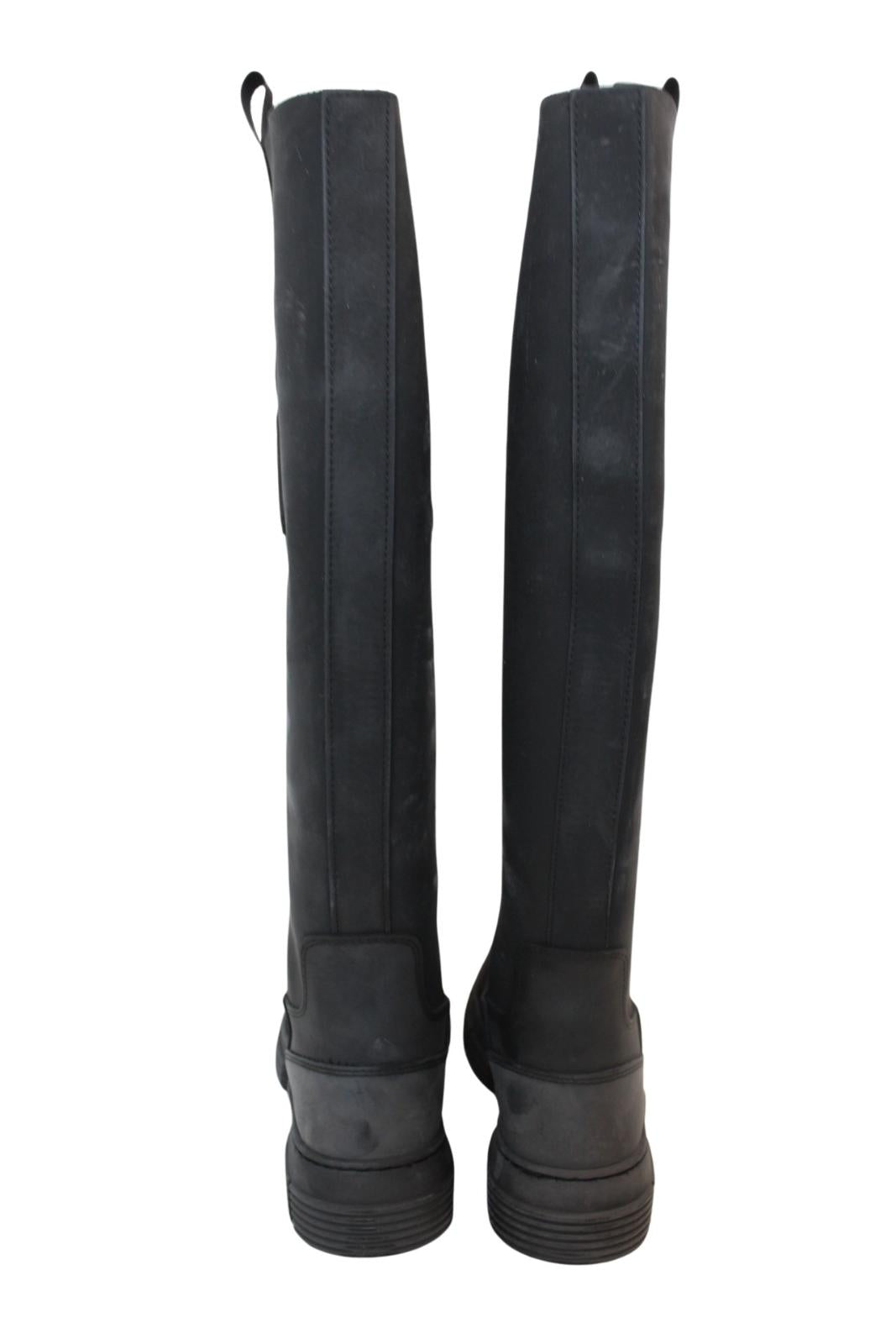 GANNI Boot S1913 Black Rubber Leather Knee High Womens EU36 UK3 NEW RRP445