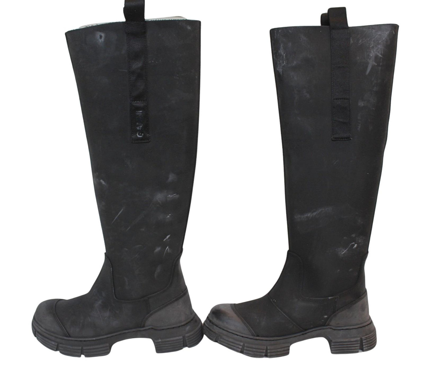GANNI Boot S1913 Black Rubber Leather Knee High Womens EU36 UK3 NEW RRP445