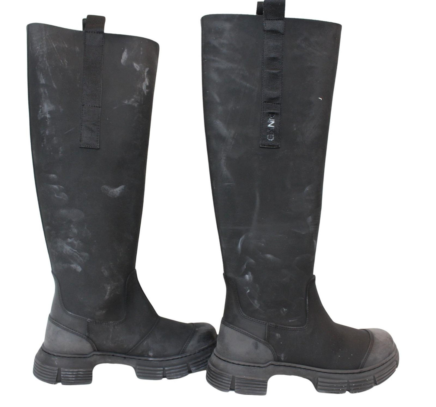 GANNI Boot S1913 Black Rubber Leather Knee High Womens EU36 UK3 NEW RRP445