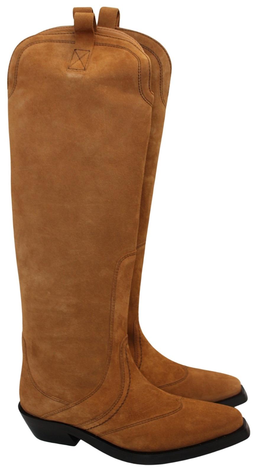 GANNI Western Boots S1728 Tobacco Brown Suede Knee High EU40 UK7 NEW RRP430