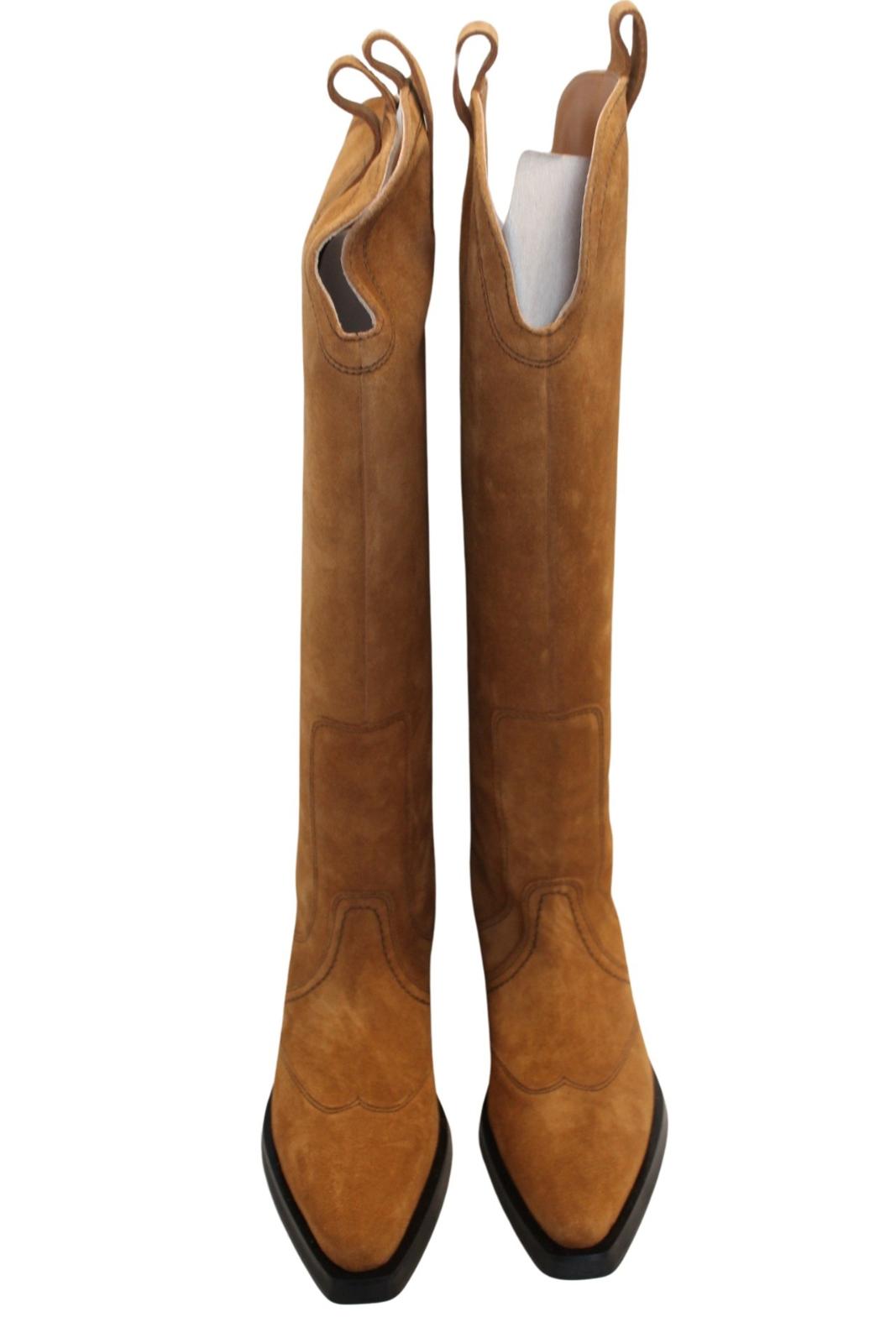 GANNI Western Boots S1728 Tobacco Brown Suede Knee High EU40 UK7 NEW RRP430