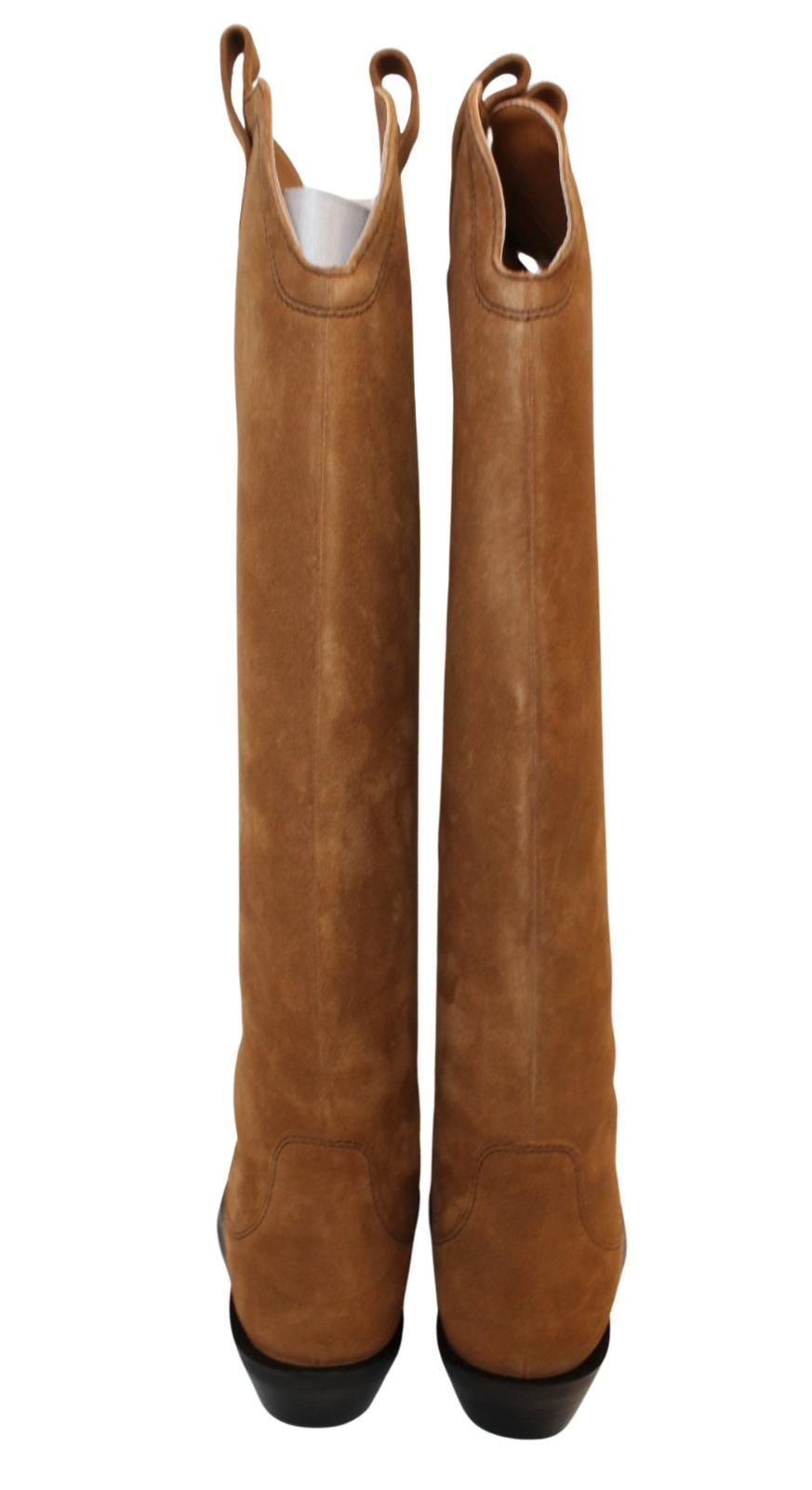GANNI Western Boots S1728 Tobacco Brown Suede Knee High EU40 UK7 NEW RRP430